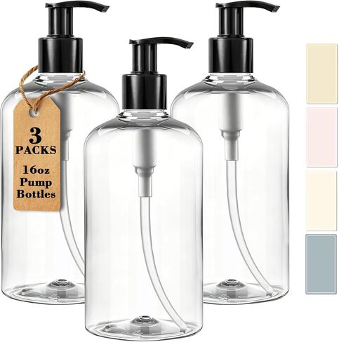 3 Packs Pump Bottle 10oz Empty Shampoo and Conditioner Bottles for Body Wash Lotion Clear Bottle Dispenser with Black Pump in Saudi Arabia