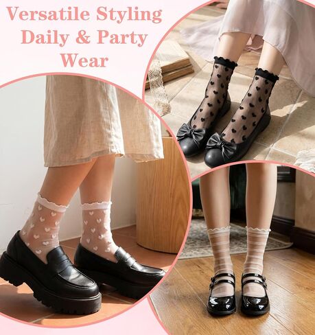 4 Pairs See Through Socks, Black & White Sheer Ruffle Socks for Women Quarter Sock with Lace Trim, See Through Ankle Length for Summer in Saudi Arabia