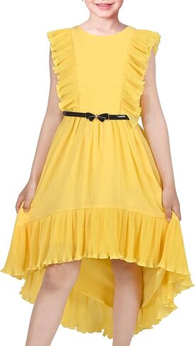 فستان Sunny Fashion للفتيات ذو أكمام قصيرة مكشكشة وحزام Hi-lo لحفلات الزفاف الرسمية in Kuwait