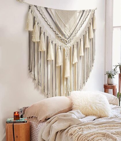 Fashionstorm Macrame Wall Hanging Large Wall Tapestry Woven Boho Tapestry | Ivory Mix Grey, 47x55 inch, in Saudi Arabia