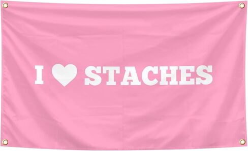 نسيج I Heart Staches مقاس 3 × 5 أقدام نسيج داخلي وخارجي مع حلقات نحاسية لغرفة الأولاد والبنات، مسكن جامعي، غرف نوم، غرف معيشة، ديكور للحفلات in Kuwait