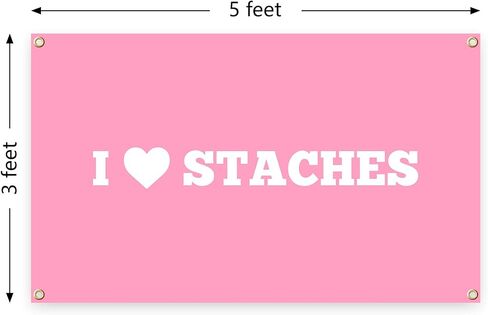 نسيج I Heart Staches مقاس 3 × 5 أقدام نسيج داخلي وخارجي مع حلقات نحاسية لغرفة الأولاد والبنات، مسكن جامعي، غرف نوم، غرف معيشة، ديكور للحفلات in Kuwait