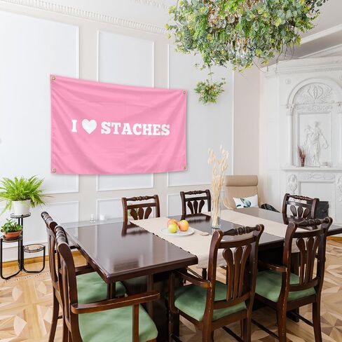 نسيج I Heart Staches مقاس 3 × 5 أقدام نسيج داخلي وخارجي مع حلقات نحاسية لغرفة الأولاد والبنات، مسكن جامعي، غرف نوم، غرف معيشة، ديكور للحفلات in Kuwait