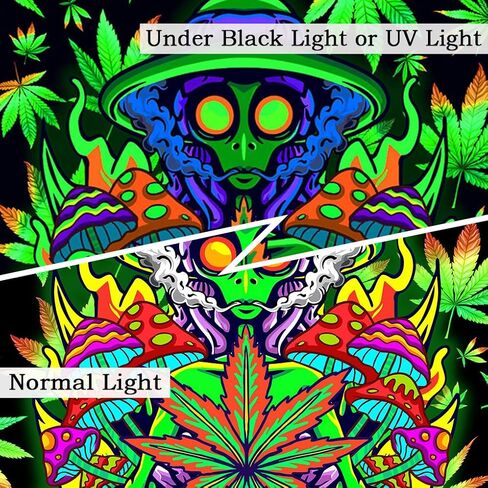 Xiaoput Blacklight Weed Tapestry for Bedroom, UV Reactive Black Light Cool Alien Posters for Adults, Marijuana Glow in the Dark Trippy Tapestry for Men Men Room Bedroom Gaming Decor 60X40IN in Kuwait