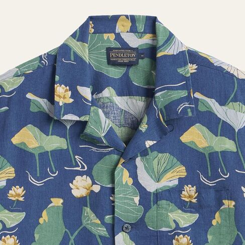 Pendleton Men's Aloha Linen Camp Shirt, Short Sleeve Button Up, Sport Collar, Untuck Fit, Washable in Kuwait