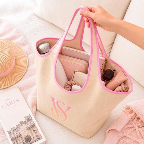Victoria's Secret Ombré Monogram Logo Tote Bag – Women’s Summer Beach Tote with Gradient Print & Faux Leather Trim in Saudi Arabia