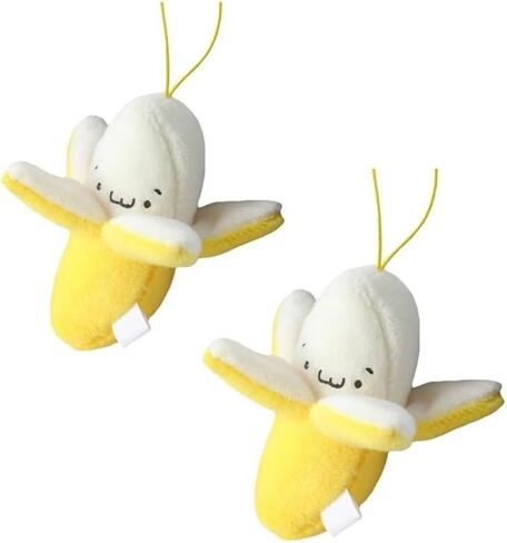 2 Pieces Yellow Peeling Banana Keychain, Banana Plush Keychain,Cartoon Birthday Gift PP Cotton Peeling Shape Plush Doll Pendant for Decoration Women's Keyrings in Saudi Arabia
