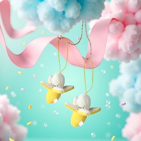 2 Pieces Yellow Peeling Banana Keychain, Banana Plush Keychain,Cartoon Birthday Gift PP Cotton Peeling Shape Plush Doll Pendant for Decoration Women's Keyrings in Saudi Arabia