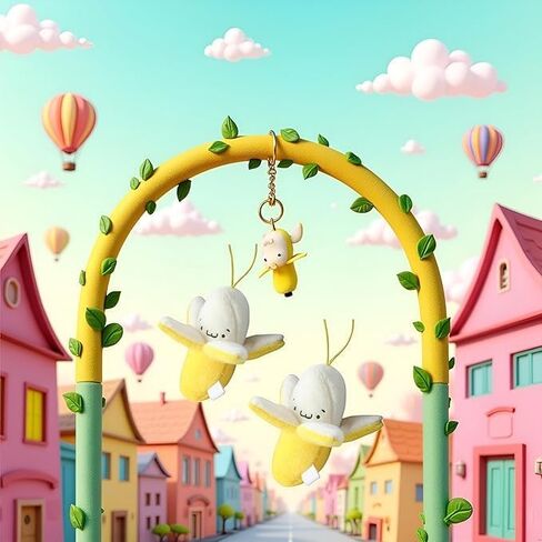 2 Pieces Yellow Peeling Banana Keychain, Banana Plush Keychain,Cartoon Birthday Gift PP Cotton Peeling Shape Plush Doll Pendant for Decoration Women's Keyrings in Saudi Arabia