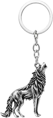 Wolf Keychain for Men Women, Silver Tone Howling Wolf Charm Key Ring, Metal Keyring for Car Keys, Backpack, Purse, Bag, Belt Loop, Gothic Biker Western Gift in Saudi Arabia