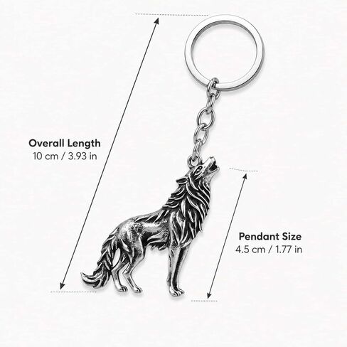 Wolf Keychain for Men Women, Silver Tone Howling Wolf Charm Key Ring, Metal Keyring for Car Keys, Backpack, Purse, Bag, Belt Loop, Gothic Biker Western Gift in Saudi Arabia