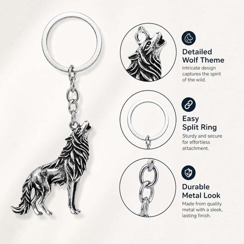 Wolf Keychain for Men Women, Silver Tone Howling Wolf Charm Key Ring, Metal Keyring for Car Keys, Backpack, Purse, Bag, Belt Loop, Gothic Biker Western Gift in Saudi Arabia