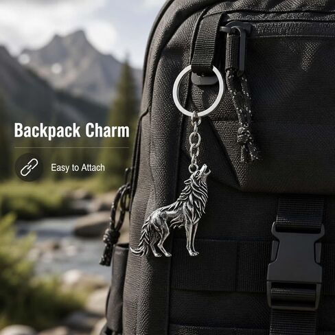 Wolf Keychain for Men Women, Silver Tone Howling Wolf Charm Key Ring, Metal Keyring for Car Keys, Backpack, Purse, Bag, Belt Loop, Gothic Biker Western Gift in Saudi Arabia