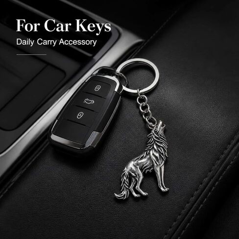 Wolf Keychain for Men Women, Silver Tone Howling Wolf Charm Key Ring, Metal Keyring for Car Keys, Backpack, Purse, Bag, Belt Loop, Gothic Biker Western Gift in Saudi Arabia