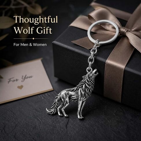Wolf Keychain for Men Women, Silver Tone Howling Wolf Charm Key Ring, Metal Keyring for Car Keys, Backpack, Purse, Bag, Belt Loop, Gothic Biker Western Gift in Saudi Arabia