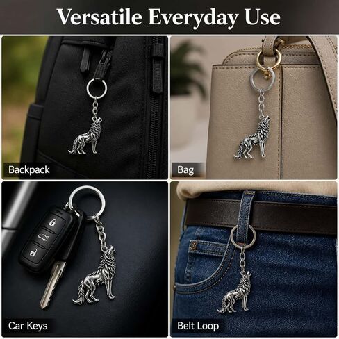 Wolf Keychain for Men Women, Silver Tone Howling Wolf Charm Key Ring, Metal Keyring for Car Keys, Backpack, Purse, Bag, Belt Loop, Gothic Biker Western Gift in Saudi Arabia