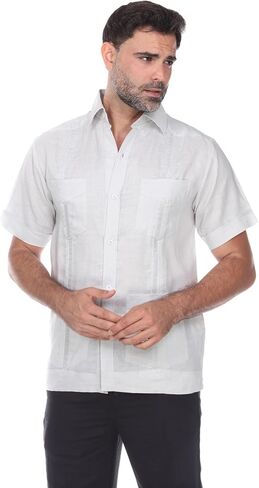 Mojito Collection Men's Traditional Guayabera Shirt Premium 100% Linen Short Sleeve 4 Pocket Design in Saudi Arabia