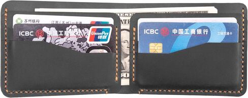 Bifold Wallet, Handmade Wallet for Men,Slim Leather Wallet, Man Wallet Gift for Anniversary, Graduation, Dad, Boyfriend, Engraved Custom Wallet (Black) in Saudi Arabia