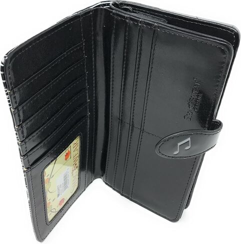 Shag Wear Musical Note Large Wallet Vegan Faux Leather Music Design Clutch with Card Slots Bill Compartments ID Window Zippered Coin Pocket 7" Black and Grey in Kuwait