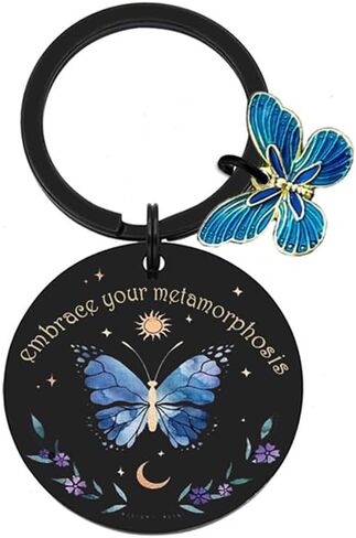Blue Butterfly Gifts Goth Keychain For Women Inspirational Keychain Small Gifts Encouragement Witchy Gift for Women Halloween Christmas Brithday Gift for Sister Besties in Saudi Arabia
