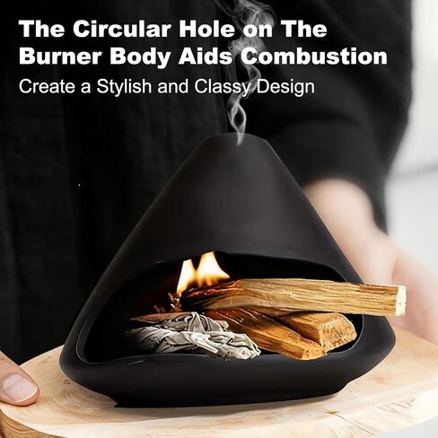 Palo Santo Holder & Mini Chiminea Ceramic Incense Burner for Sage, Cone Burning, Aromatic Home Decor & Incense Sticks with Ash Catcher, Ideal for Yoga & Meditation in Saudi Arabia