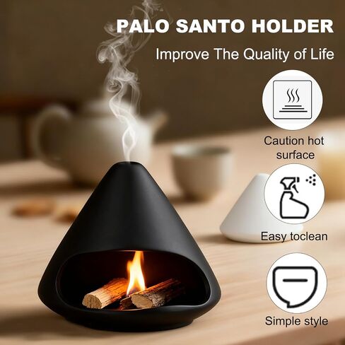 Palo Santo Holder & Mini Chiminea Ceramic Incense Burner for Sage, Cone Burning, Aromatic Home Decor & Incense Sticks with Ash Catcher, Ideal for Yoga & Meditation in Saudi Arabia