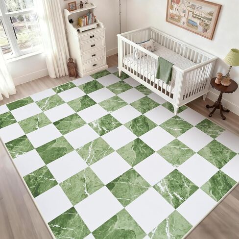 Yinhua 5x7 Area Rugs for Living Room, Neutral Washable Checkered Rugs for Bedroom, Modern Classic Geometric Area Rug Soft Non Slip Large Throw Carpet Green Marble Rug for Nursery Kids Room Playroom in Saudi Arabia