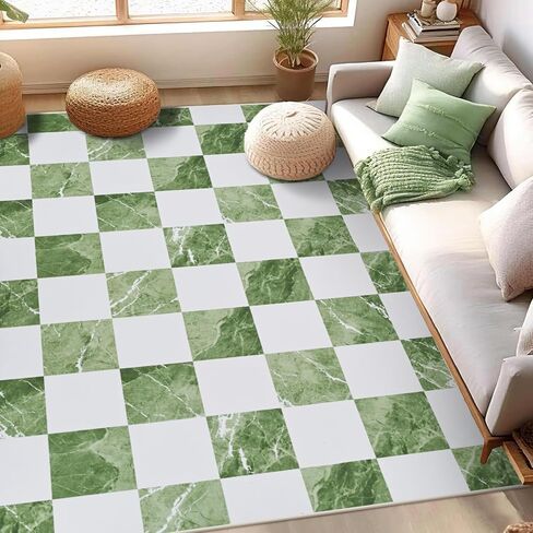 Yinhua 5x7 Area Rugs for Living Room, Neutral Washable Checkered Rugs for Bedroom, Modern Classic Geometric Area Rug Soft Non Slip Large Throw Carpet Green Marble Rug for Nursery Kids Room Playroom in Saudi Arabia