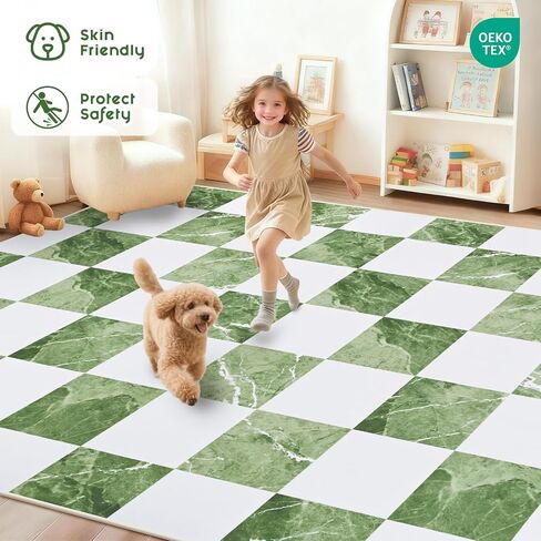 Yinhua 5x7 Area Rugs for Living Room, Neutral Washable Checkered Rugs for Bedroom, Modern Classic Geometric Area Rug Soft Non Slip Large Throw Carpet Green Marble Rug for Nursery Kids Room Playroom in Saudi Arabia