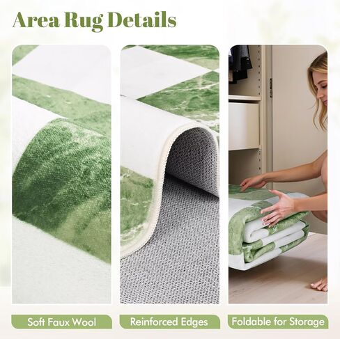 Yinhua 5x7 Area Rugs for Living Room, Neutral Washable Checkered Rugs for Bedroom, Modern Classic Geometric Area Rug Soft Non Slip Large Throw Carpet Green Marble Rug for Nursery Kids Room Playroom in Saudi Arabia