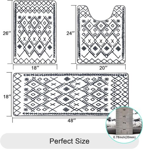 HEBE Bathroom Rug Set - 3 Piece Non Slip Shower Mats with U-Shaped Toilet Mat, Absorbent Microfiber Bath Mats for Bath Rugs, Washable Shaggy Floor Carpet in Saudi Arabia
