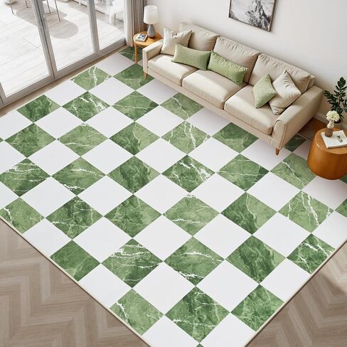 Yinhua 5x7 Area Rugs for Living Room, Neutral Washable Checkered Rugs for Bedroom, Modern Classic Geometric Area Rug Soft Non Slip Large Throw Carpet Green Marble Rug for Nursery Kids Room Playroom in Saudi Arabia