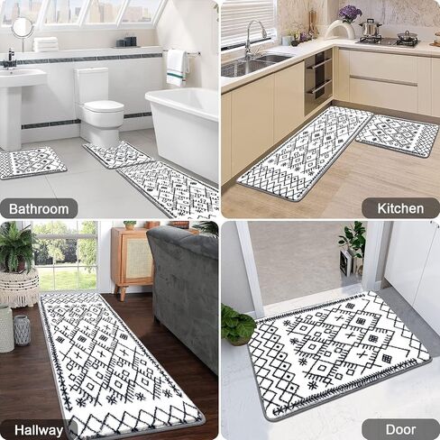 HEBE Bathroom Rug Set - 3 Piece Non Slip Shower Mats with U-Shaped Toilet Mat, Absorbent Microfiber Bath Mats for Bath Rugs, Washable Shaggy Floor Carpet in Saudi Arabia