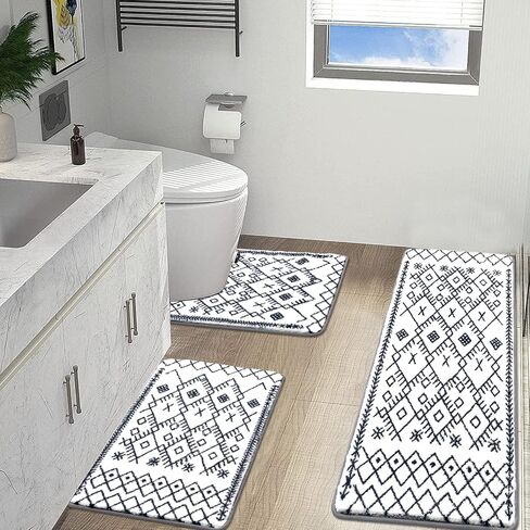 HEBE Bathroom Rug Set - 3 Piece Non Slip Shower Mats with U-Shaped Toilet Mat, Absorbent Microfiber Bath Mats for Bath Rugs, Washable Shaggy Floor Carpet in Saudi Arabia