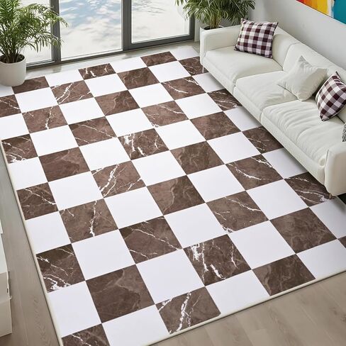 Yinhua 5x7 Area Rugs for Living Room, Neutral Washable Checkered Rugs for Bedroom, Modern Classic Geometric Area Rug Soft Non Slip Large Throw Carpet Green Marble Rug for Nursery Kids Room Playroom in Saudi Arabia