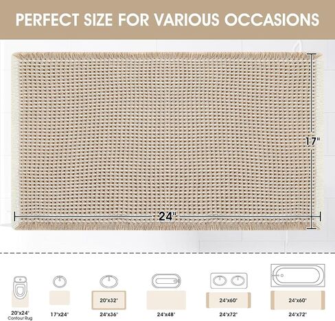 Upgraded Waffle Bath Mat, 24"x17" Brown & Cream, Super Absorbent Non-Slip Quick Dry Bathroom Rugs with Tassels, Machine Washable Ultra Soft Boho Bath Rugs for Floor, Toilet Mats Boho Farmhouse Decor in Saudi Arabia