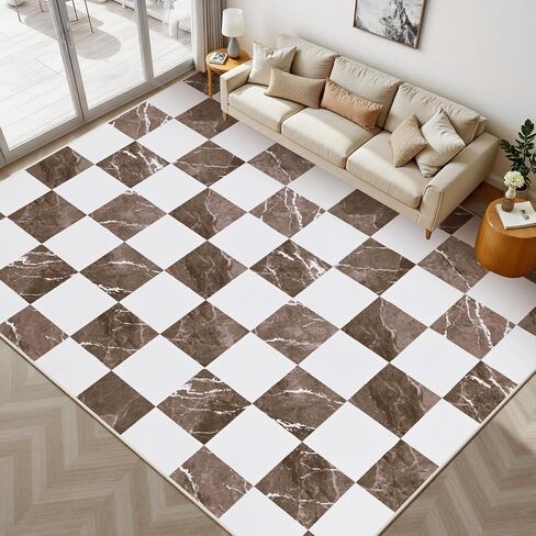 Yinhua 5x7 Area Rugs for Living Room, Neutral Washable Checkered Rugs for Bedroom, Modern Classic Geometric Area Rug Soft Non Slip Large Throw Carpet Green Marble Rug for Nursery Kids Room Playroom in Saudi Arabia
