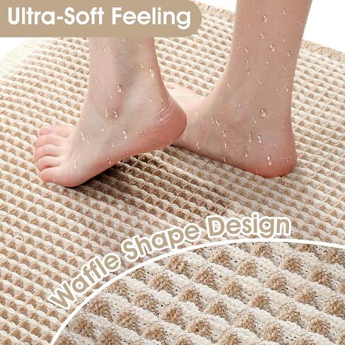 Upgraded Waffle Bath Mat, 24"x17" Brown & Cream, Super Absorbent Non-Slip Quick Dry Bathroom Rugs with Tassels, Machine Washable Ultra Soft Boho Bath Rugs for Floor, Toilet Mats Boho Farmhouse Decor in Saudi Arabia
