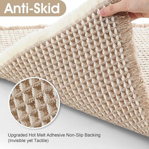 Upgraded Waffle Bath Mat, 24"x17" Brown & Cream, Super Absorbent Non-Slip Quick Dry Bathroom Rugs with Tassels, Machine Washable Ultra Soft Boho Bath Rugs for Floor, Toilet Mats Boho Farmhouse Decor in Saudi Arabia