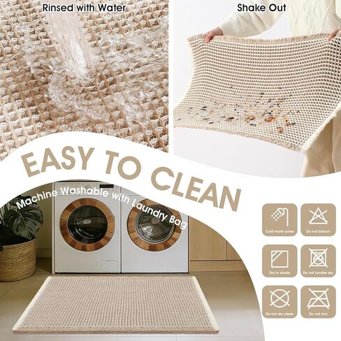 Upgraded Waffle Bath Mat, 24"x17" Brown & Cream, Super Absorbent Non-Slip Quick Dry Bathroom Rugs with Tassels, Machine Washable Ultra Soft Boho Bath Rugs for Floor, Toilet Mats Boho Farmhouse Decor in Saudi Arabia