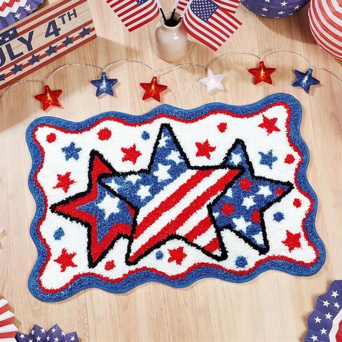 Lindameler 4th of July Bath Mat Soft Washable Patriotic Bath Rug 20 X 30 Inch American Flag Red Blue Stars Patriotic Rug Doormat for Independence Day Decorations in Saudi Arabia