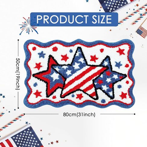 Lindameler 4th of July Bath Mat Soft Washable Patriotic Bath Rug 20 X 30 Inch American Flag Red Blue Stars Patriotic Rug Doormat for Independence Day Decorations in Saudi Arabia