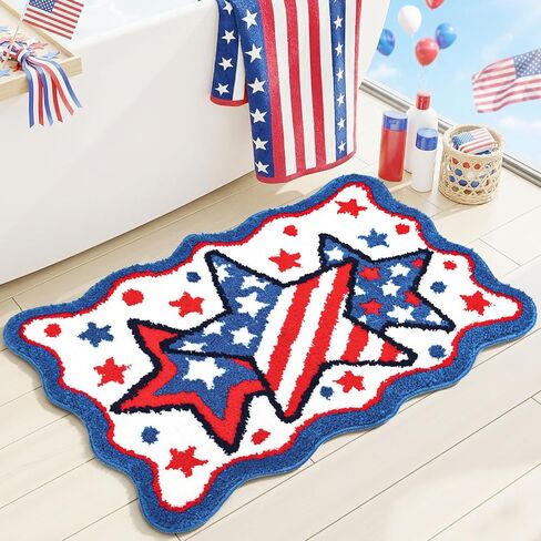 Lindameler 4th of July Bath Mat Soft Washable Patriotic Bath Rug 20 X 30 Inch American Flag Red Blue Stars Patriotic Rug Doormat for Independence Day Decorations in Saudi Arabia