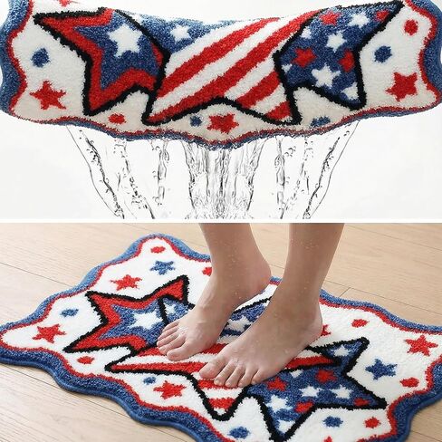Lindameler 4th of July Bath Mat Soft Washable Patriotic Bath Rug 20 X 30 Inch American Flag Red Blue Stars Patriotic Rug Doormat for Independence Day Decorations in Saudi Arabia