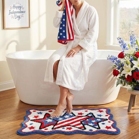 Lindameler 4th of July Bath Mat Soft Washable Patriotic Bath Rug 20 X 30 Inch American Flag Red Blue Stars Patriotic Rug Doormat for Independence Day Decorations in Saudi Arabia