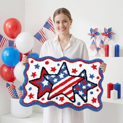 Lindameler 4th of July Bath Mat Soft Washable Patriotic Bath Rug 20 X 30 Inch American Flag Red Blue Stars Patriotic Rug Doormat for Independence Day Decorations in Saudi Arabia