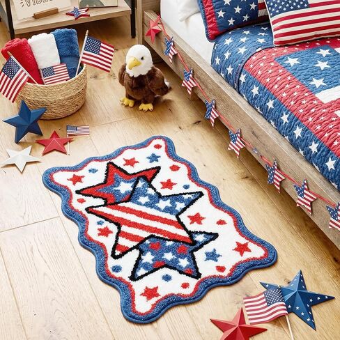 Lindameler 4th of July Bath Mat Soft Washable Patriotic Bath Rug 20 X 30 Inch American Flag Red Blue Stars Patriotic Rug Doormat for Independence Day Decorations in Saudi Arabia