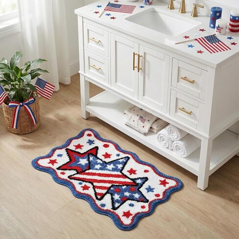 Lindameler 4th of July Bath Mat Soft Washable Patriotic Bath Rug 20 X 30 Inch American Flag Red Blue Stars Patriotic Rug Doormat for Independence Day Decorations in Saudi Arabia