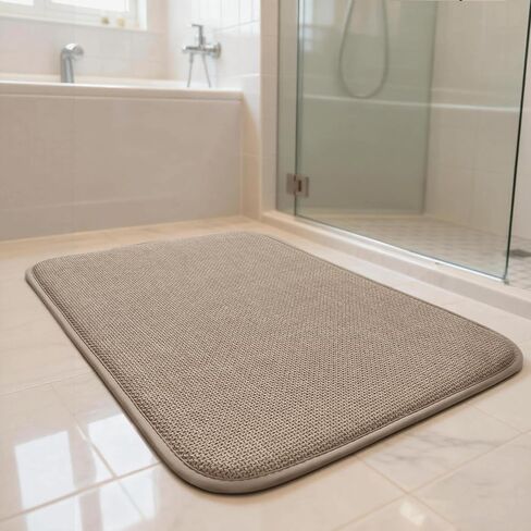 AREDO Thick Memory Foam Bathroom Mat, Soft Absorbent Polyester Bath Rug Quick Dry, Non Slip Shower Floor Rugs with Rubber Backing, Machine Washable (Camel, 24" x 16") in Saudi Arabia
