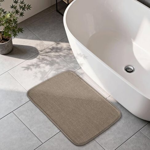 AREDO Thick Memory Foam Bathroom Mat, Soft Absorbent Polyester Bath Rug Quick Dry, Non Slip Shower Floor Rugs with Rubber Backing, Machine Washable (Camel, 24" x 16") in Saudi Arabia